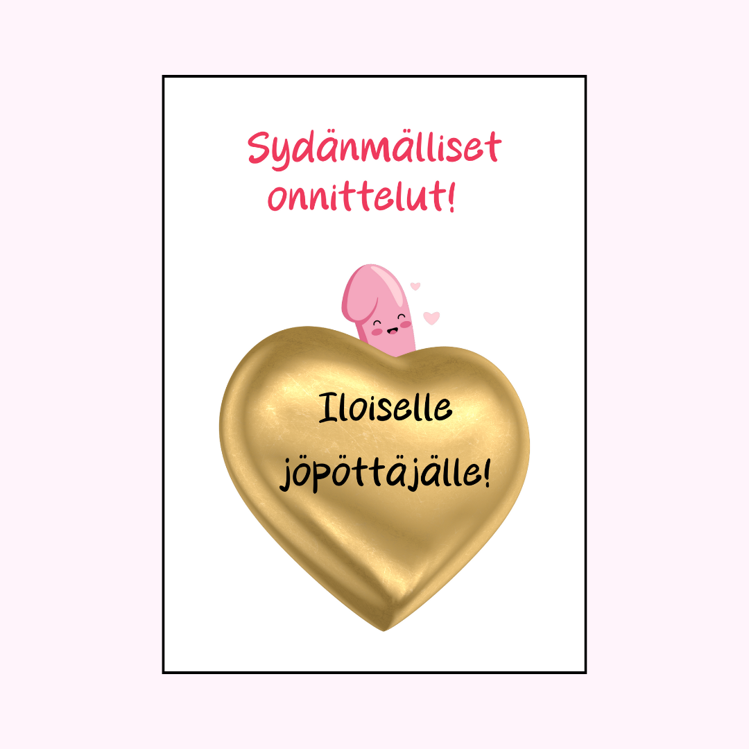 Postikortti "Sydänmälliset onnittelut iloiselle jöpöttäjälle!"