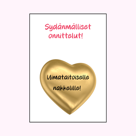 Postikortti "Sydänmälliset onnittelut uimataitoiselle nakkelille!"