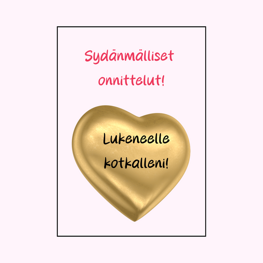 Postikortti "Sydänmälliset onnittelut lukeneelle kotkalleni!"