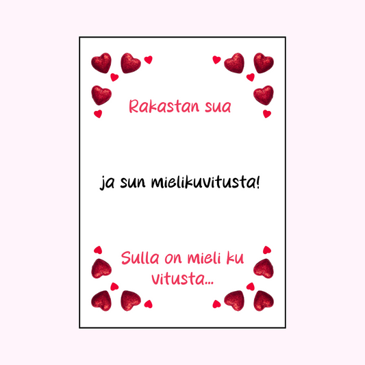 Postikortti "Rakastan sua ja sun mielikuvitusta. Sulla on mieli ku vitusta..."